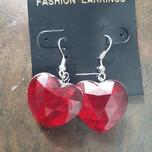 Vintage handmade ruby red heart earrings!!!